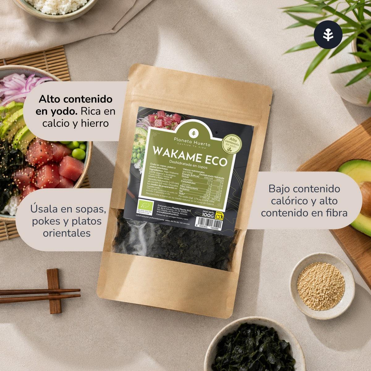Flocons d'algues wakame ECO Planeta Huerto 100 g