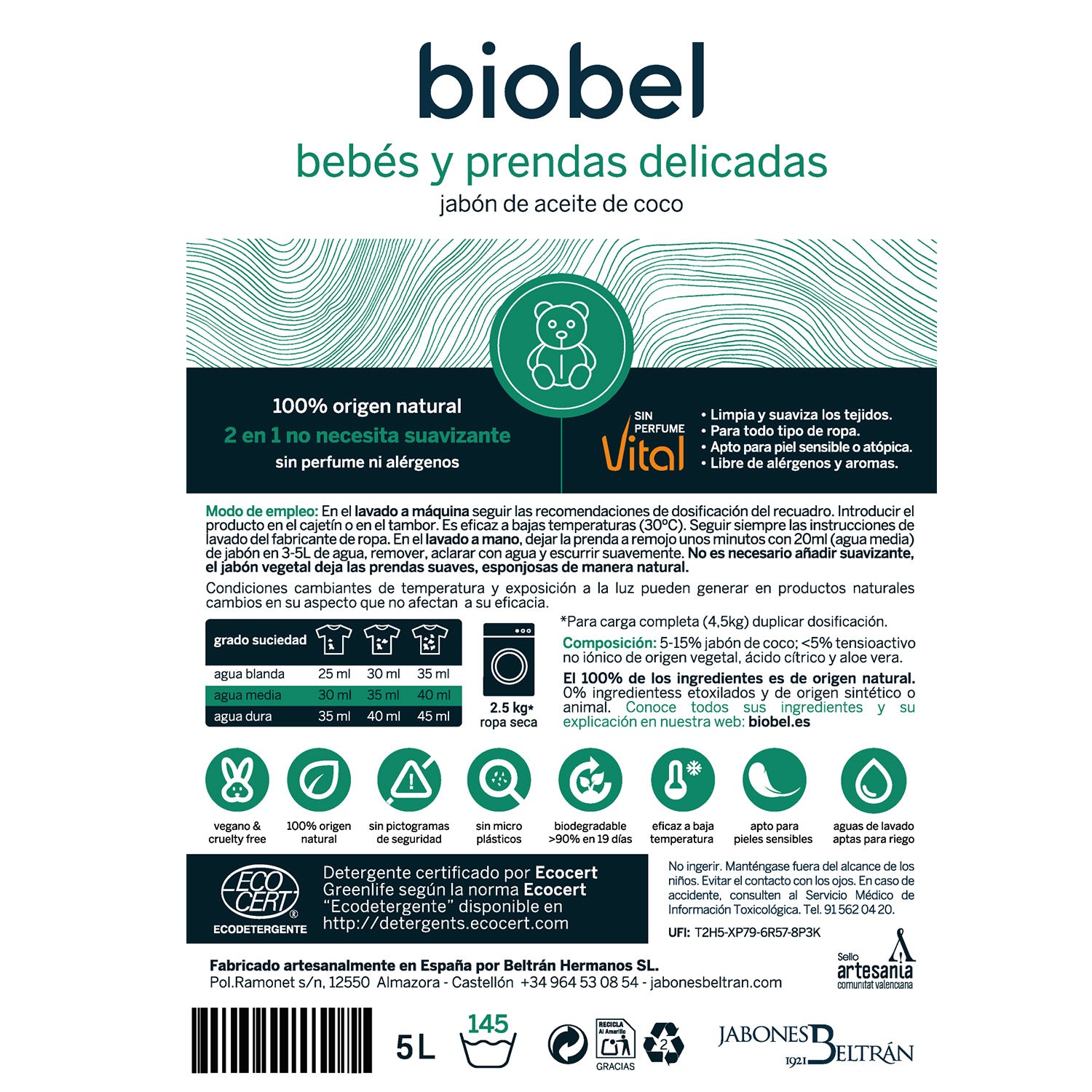 Savon pour vêtements de bébés et peaux sensibles Biobel 5 L