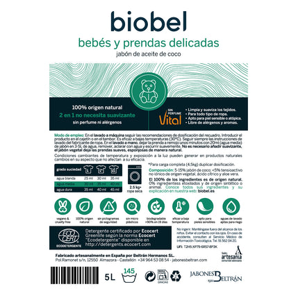 Savon pour vêtements de bébés et peaux sensibles Biobel 5 L