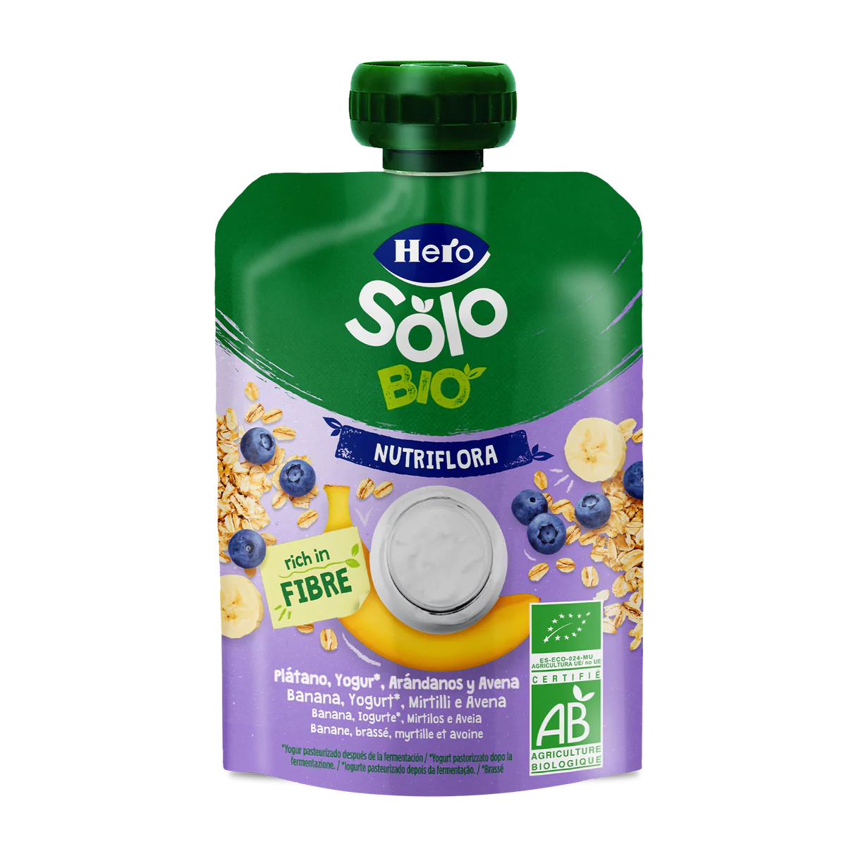 Sachet Nutri Flora saveur banane, myrtilles, yaourt et avoine 100 g Hero Solo