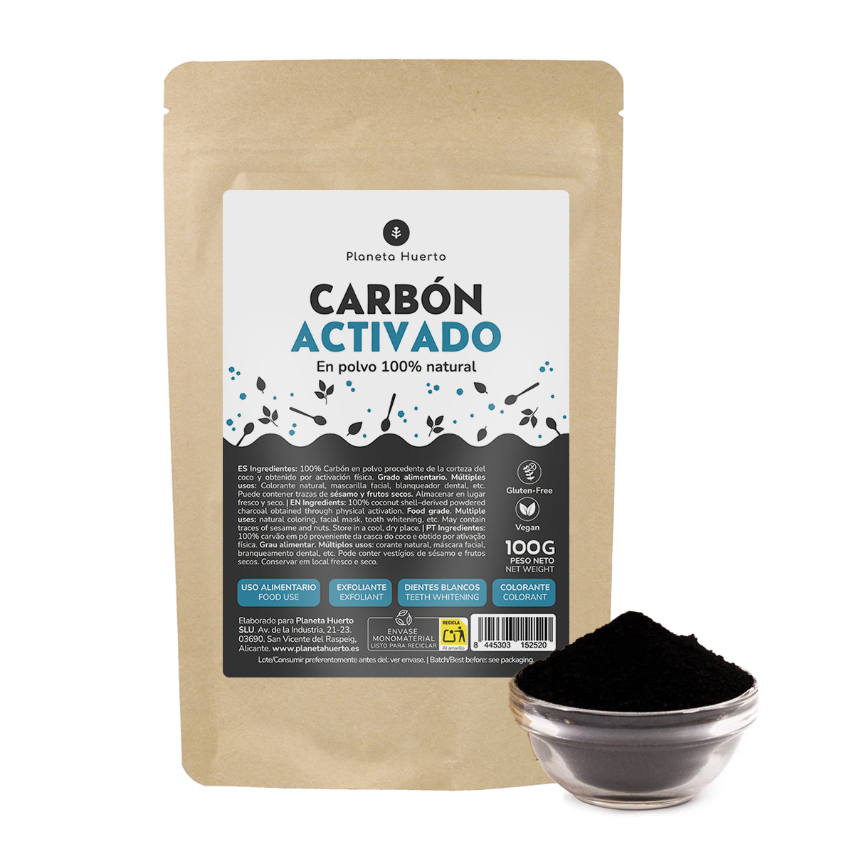 Charbon végétal activé en poudre Planeta Huerto 100 g