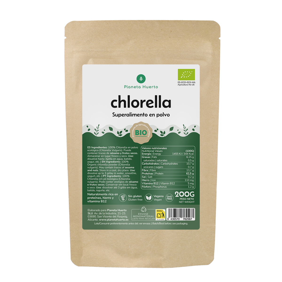 Chlorelle en poudre ECO Planeta Huerto 200 g