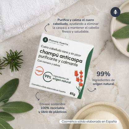 Shampooing antipelliculaire solide au romarin et à la sauge Planeta Huerto 85 g