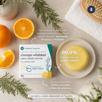Planeta Huerto Shampooing à l'orange et au cèdre pour cheveux normaux 85 g