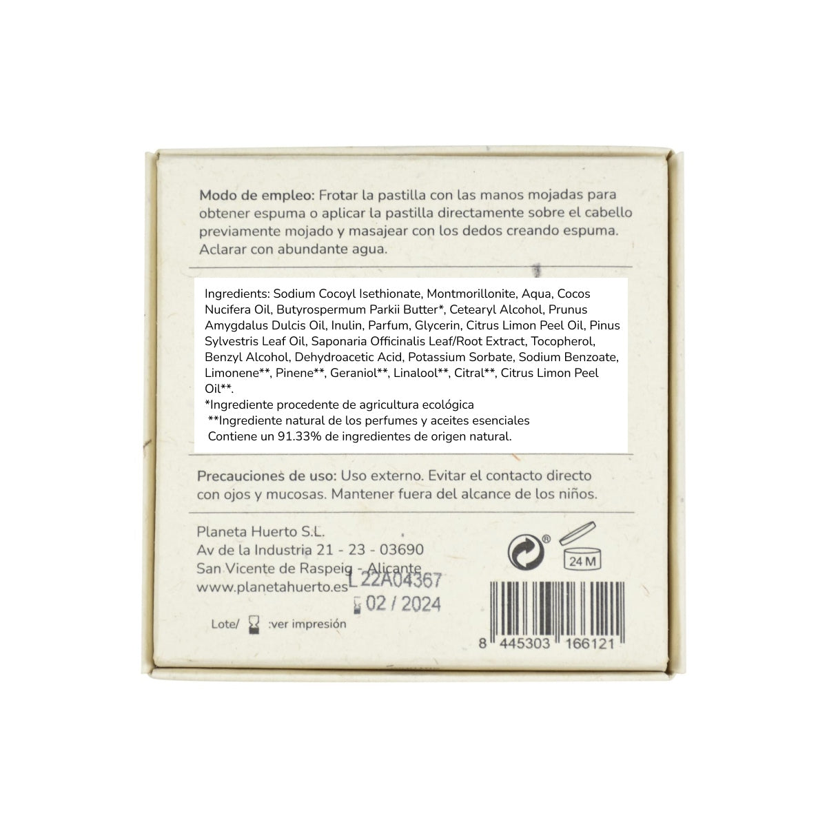 Planeta Huerto shampooing solide réparateur à la noix de coco et aux amandes 85 g