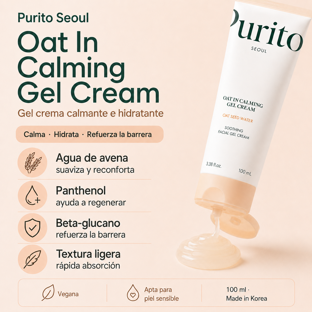 Crème Gel Apaisante à l'Avoine Oat-In Calming Gel Cream Purito Seoul 100 ml
