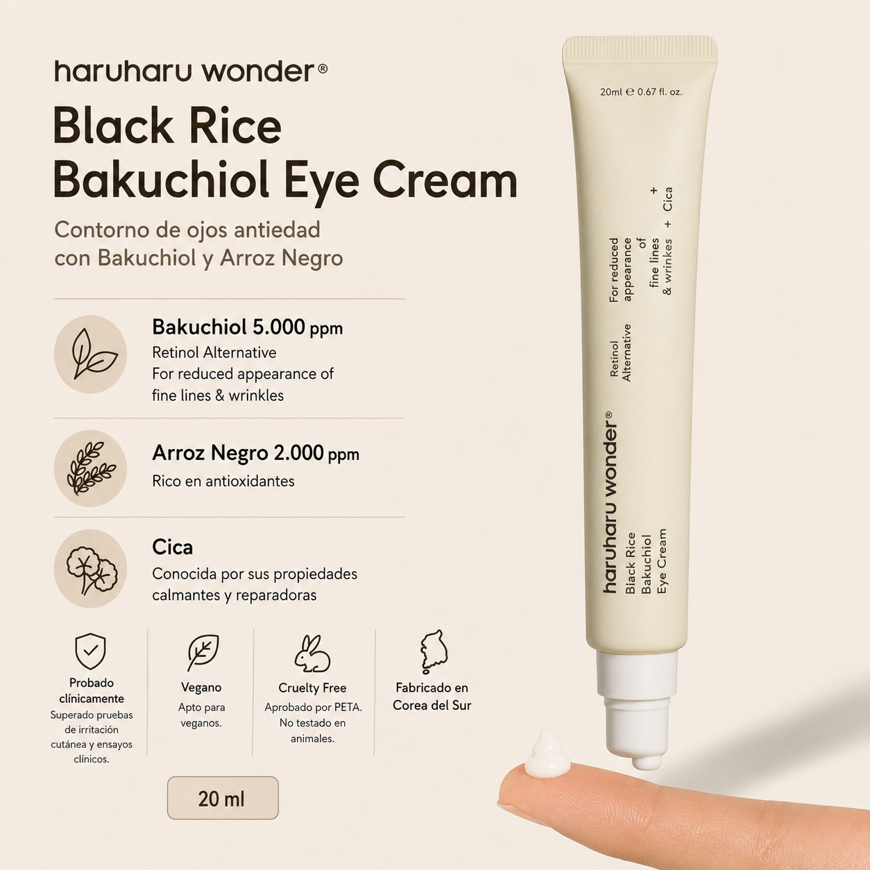 Contour des yeux Black Rice Bakuchiol Eye Cream haruharu wonder 20 ml
