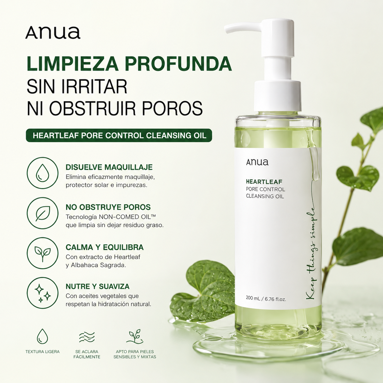 Démaquillant Facial Heartleaf Pore Control Cleansing Oil Anua 200 ml