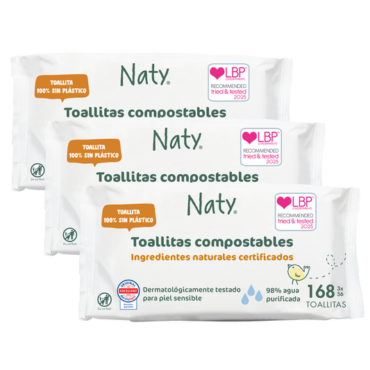Pack 3 lingettes compostables Naty  3x56 unités
