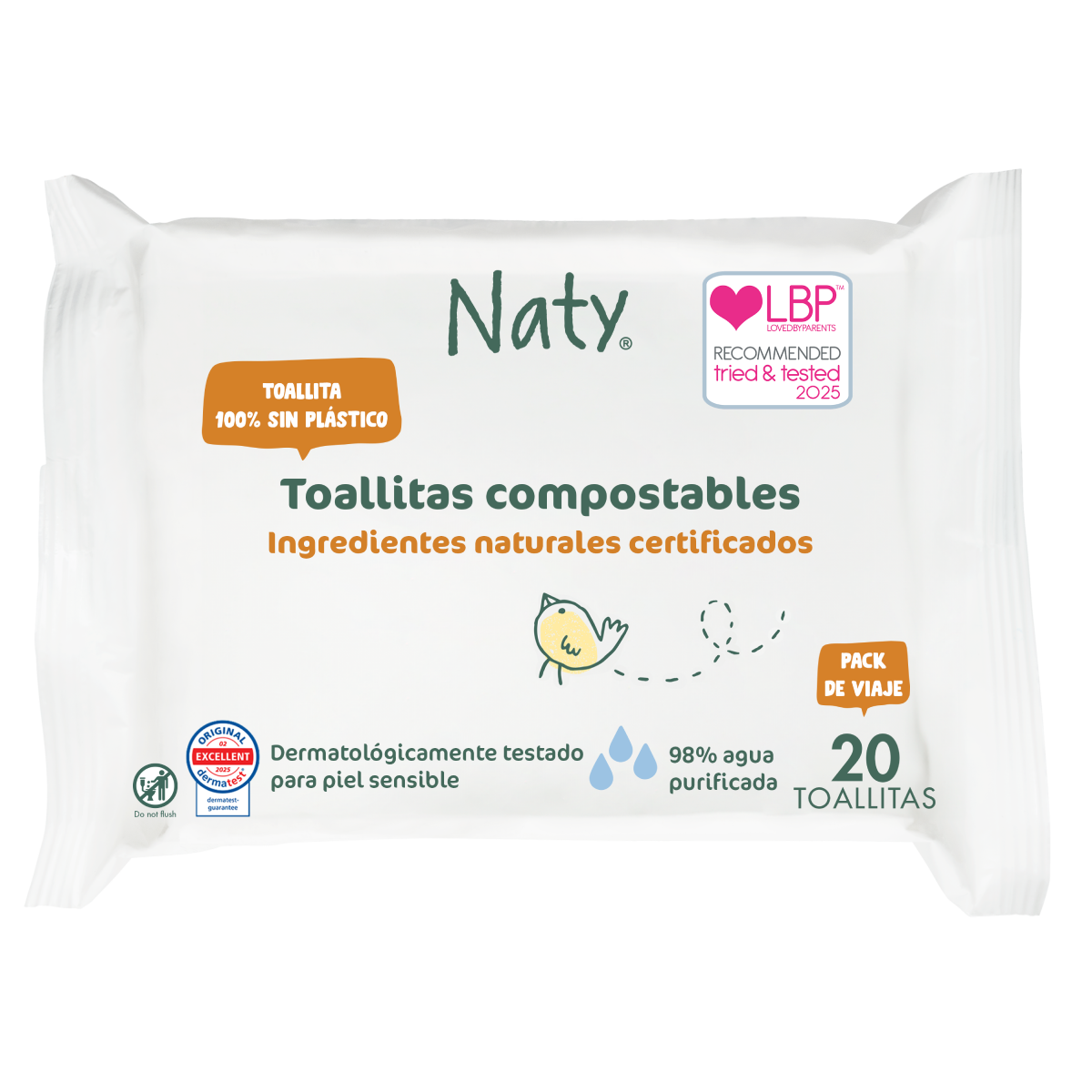 Lingettes format voyage Naty 20 unités
