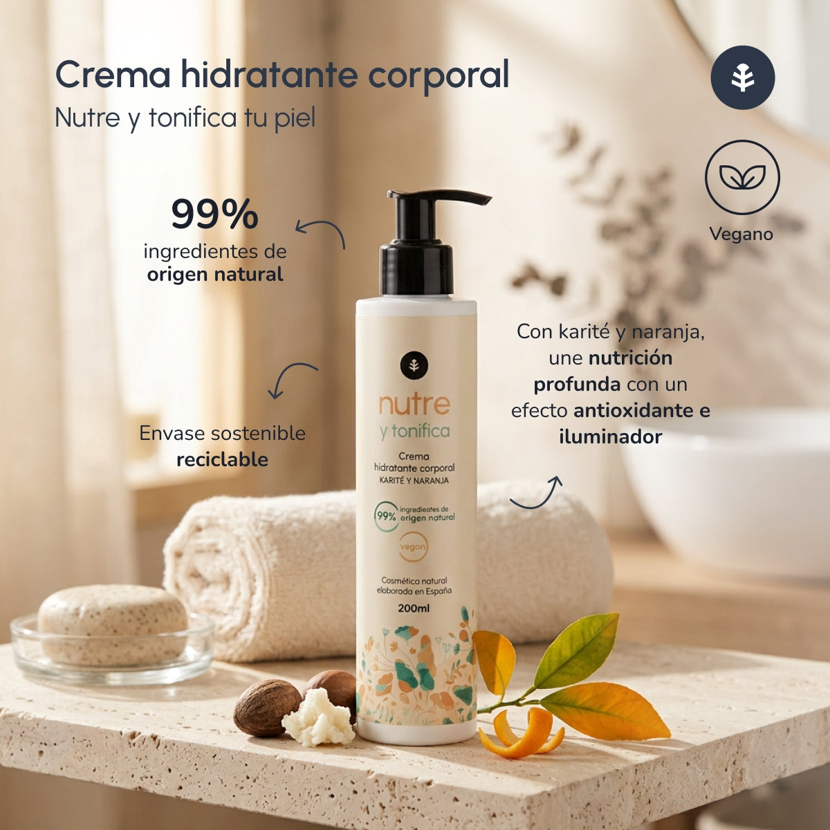 Crème hydratante pour le corps au beurre de karité et à l'orange Planeta Huerto 200 ml