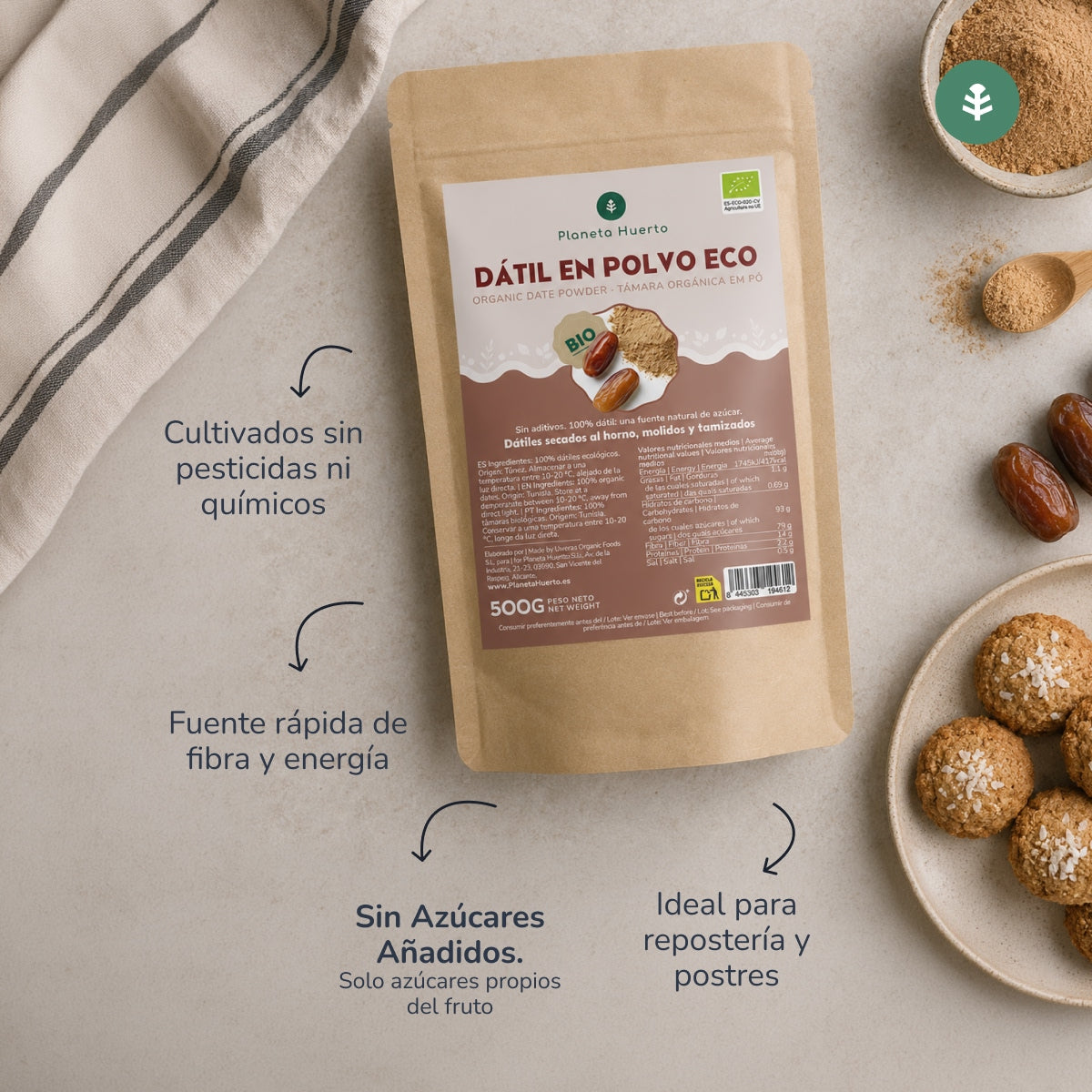 Dattes en poudre Planeta Huerto 500 g