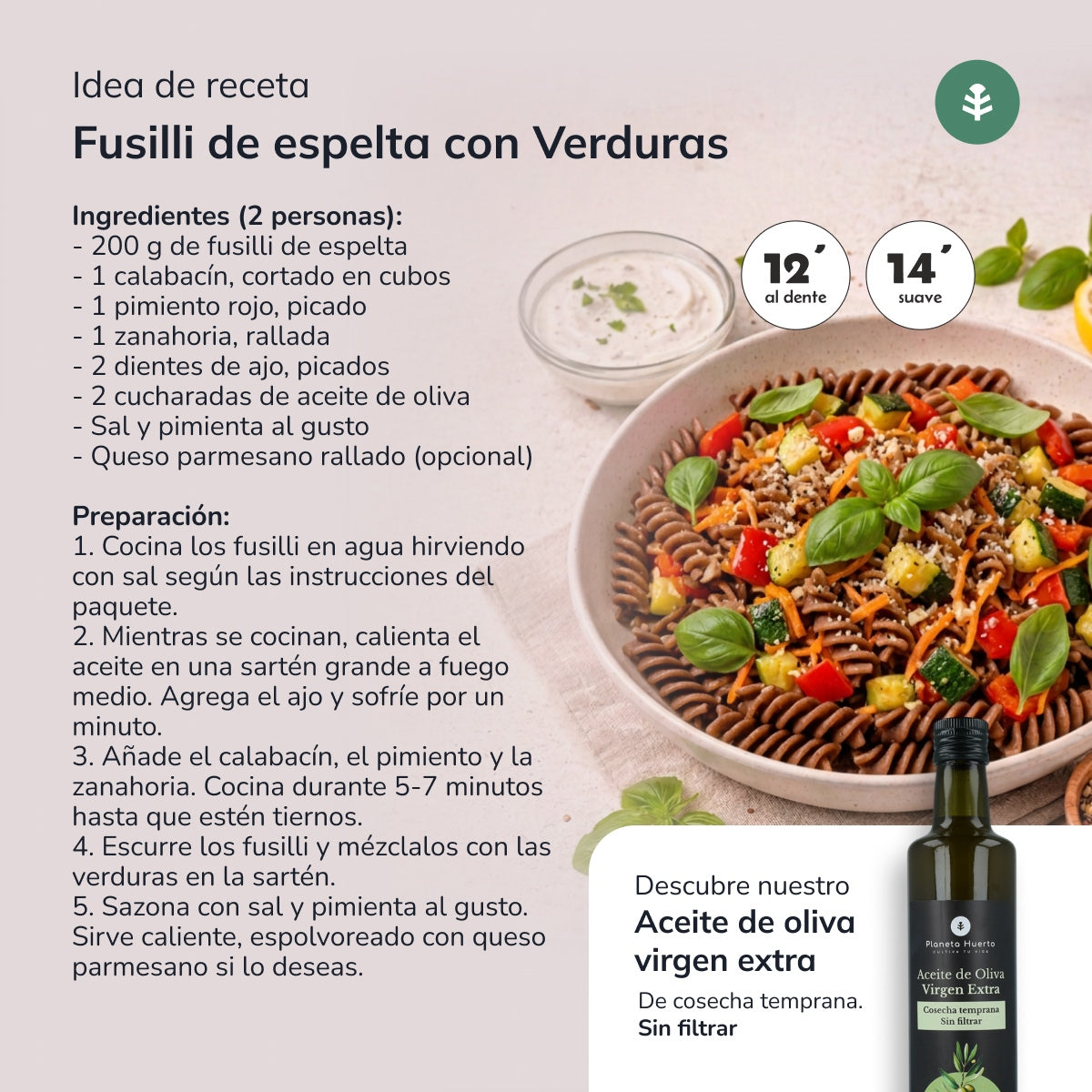 Fusilli d'épeautre complet BIO Planeta Huerto 500g