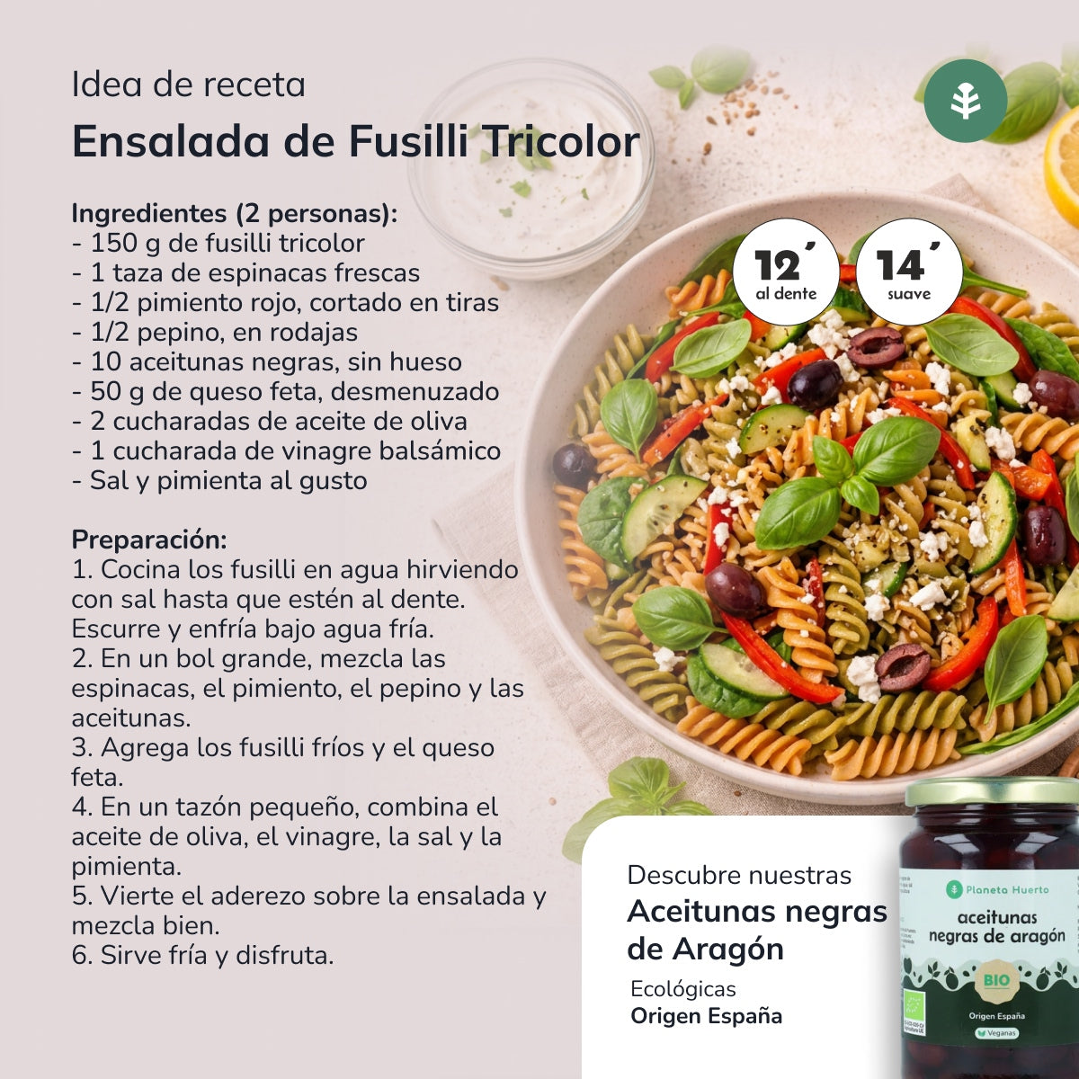 Fusilli tricolores ECO Planeta Huerto 5 kg