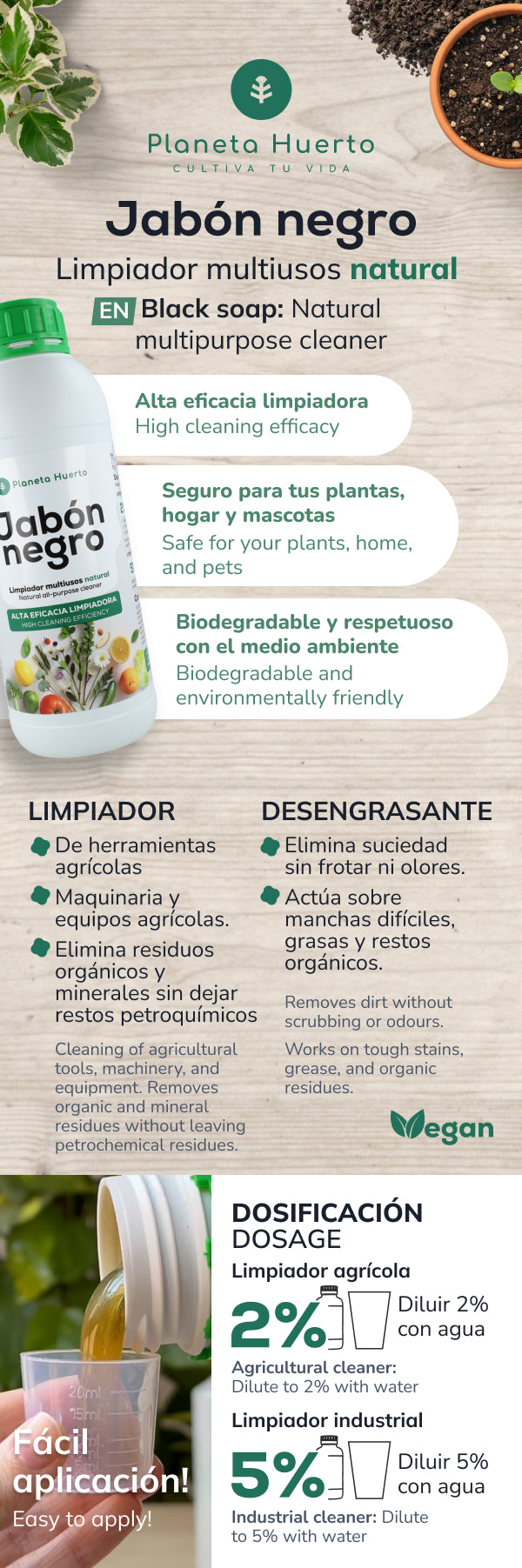 Savon potassique noir Planeta Huerto 5 L