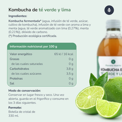 Kombucha ECO thé vert et citron vert Planeta Huerto 330 ml