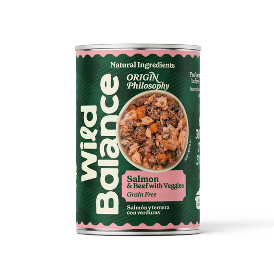 Boîte de saumon et de veau BARF pour chiens Wild Balance 400 g