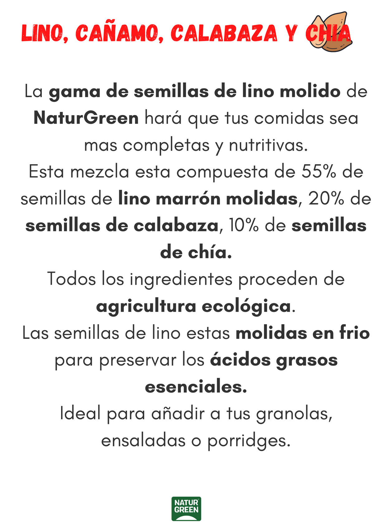 Graines de lin, de chanvre, de courge et de chia Bio NaturGreen 150 g