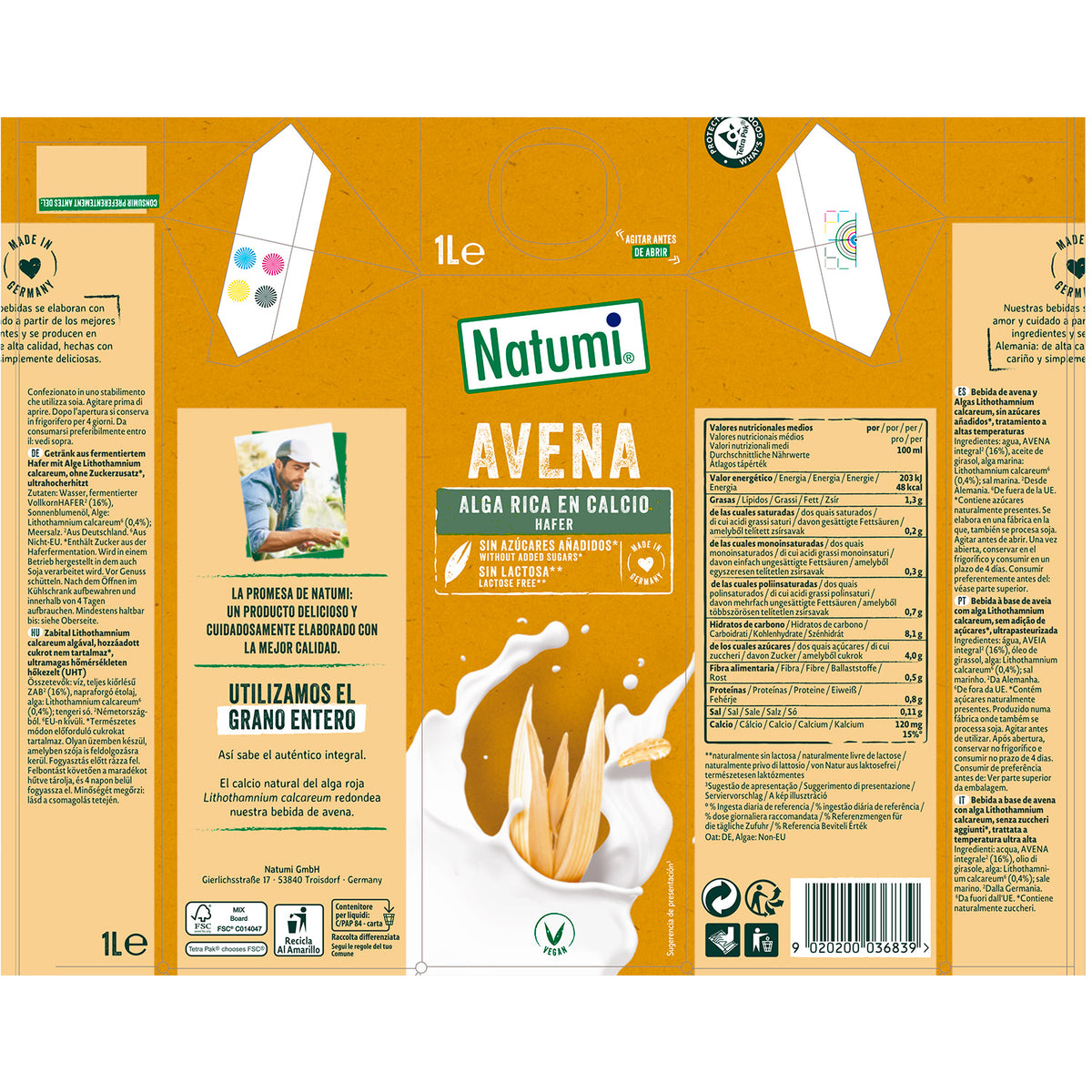 Pack de 6 boissons à l'avoine riches en calcium Natumi 1 L