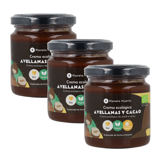 Lot de 3 pots de crème de noisettes et cacao sans sucres ajoutés ECO Planeta Huerto 230 g