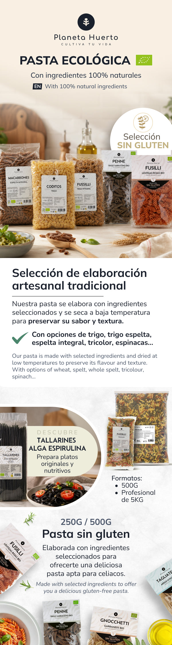Spirales de sarrasin ECO sans gluten Planeta Huerto 500 g