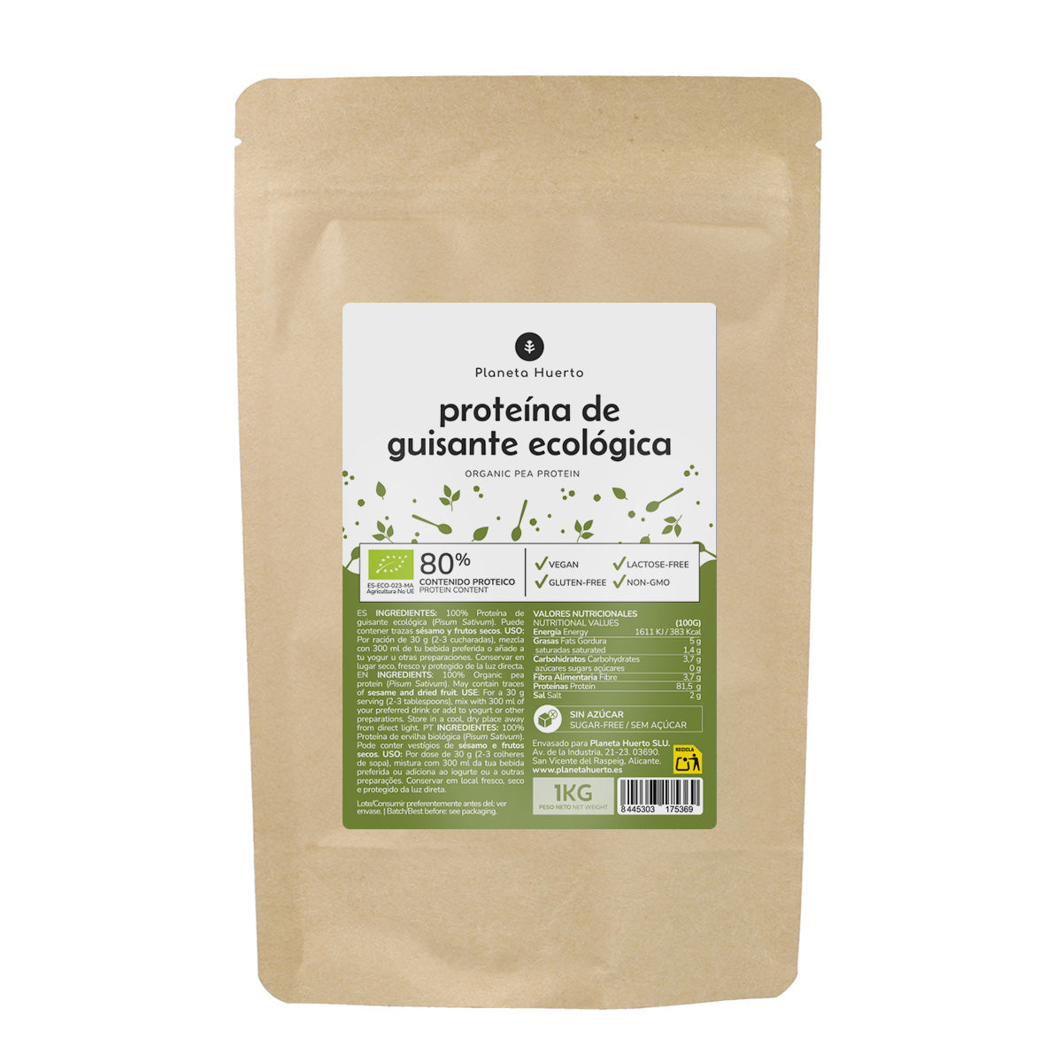 Protéine de pois 80% ECO Planeta Huerto 1 kg