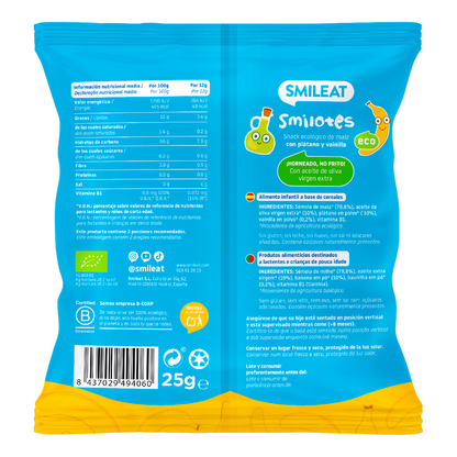 Snacks banane et vanille bio pour bébés Smileat 25 g