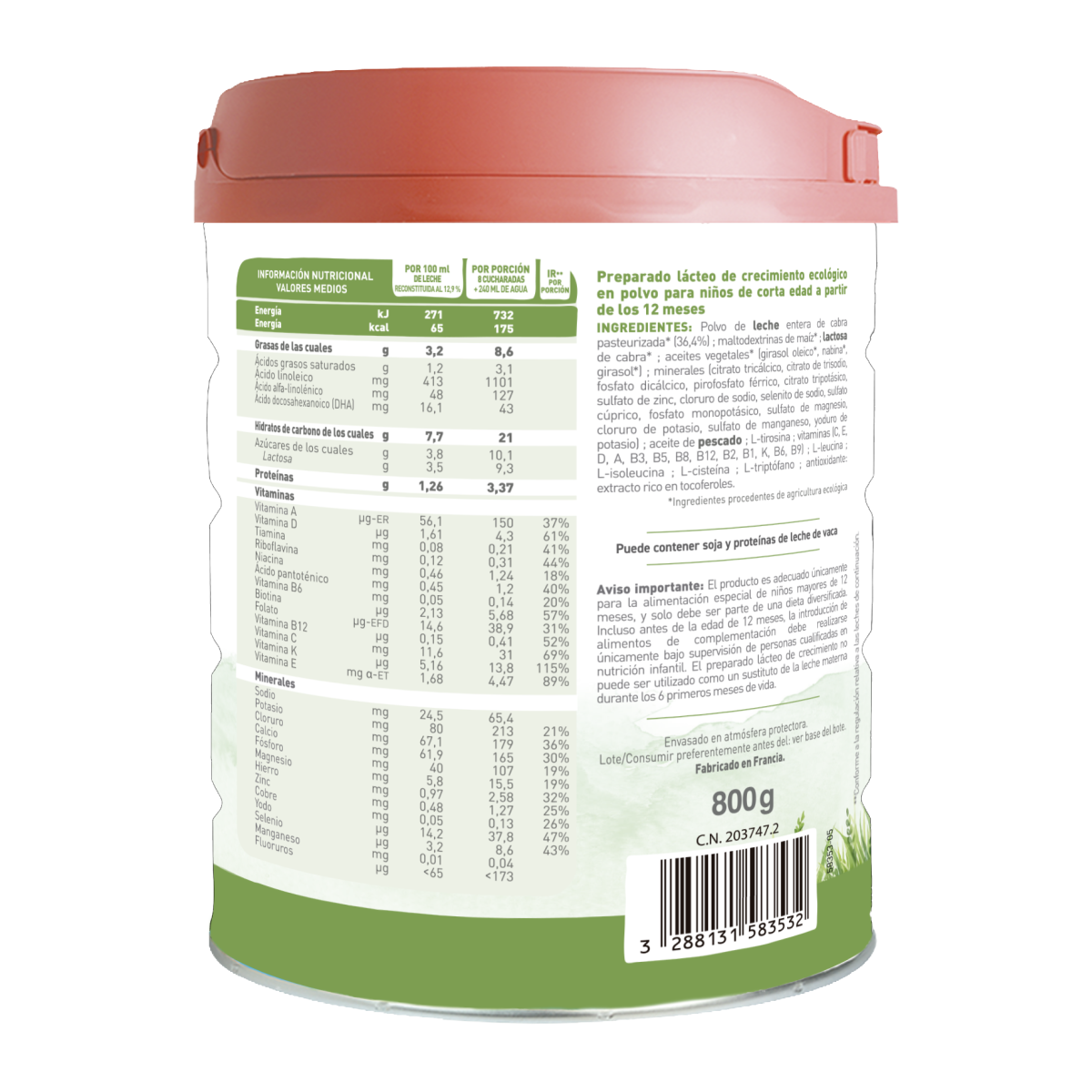 Lait de chèvre BIO Caprea 3 (de 12 mois à 3 ans)  Écologique 800 g Babybio