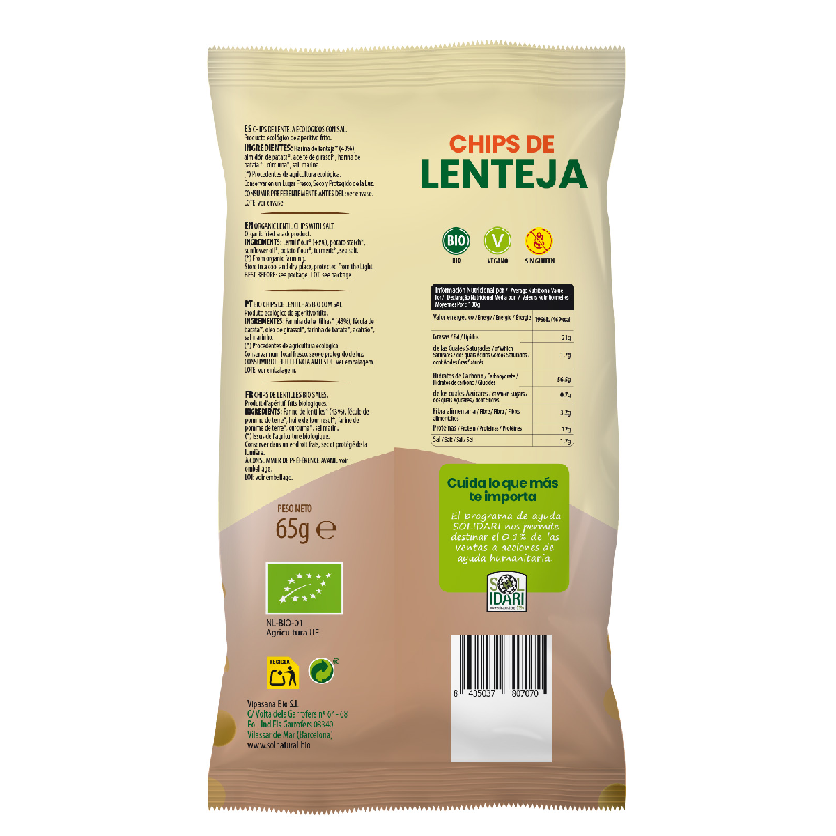 Chips de lentilles bio Sol Natural 65 g