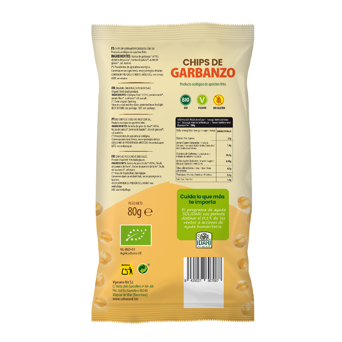 Chips de pois chiches bio Sol Natural 80 g
