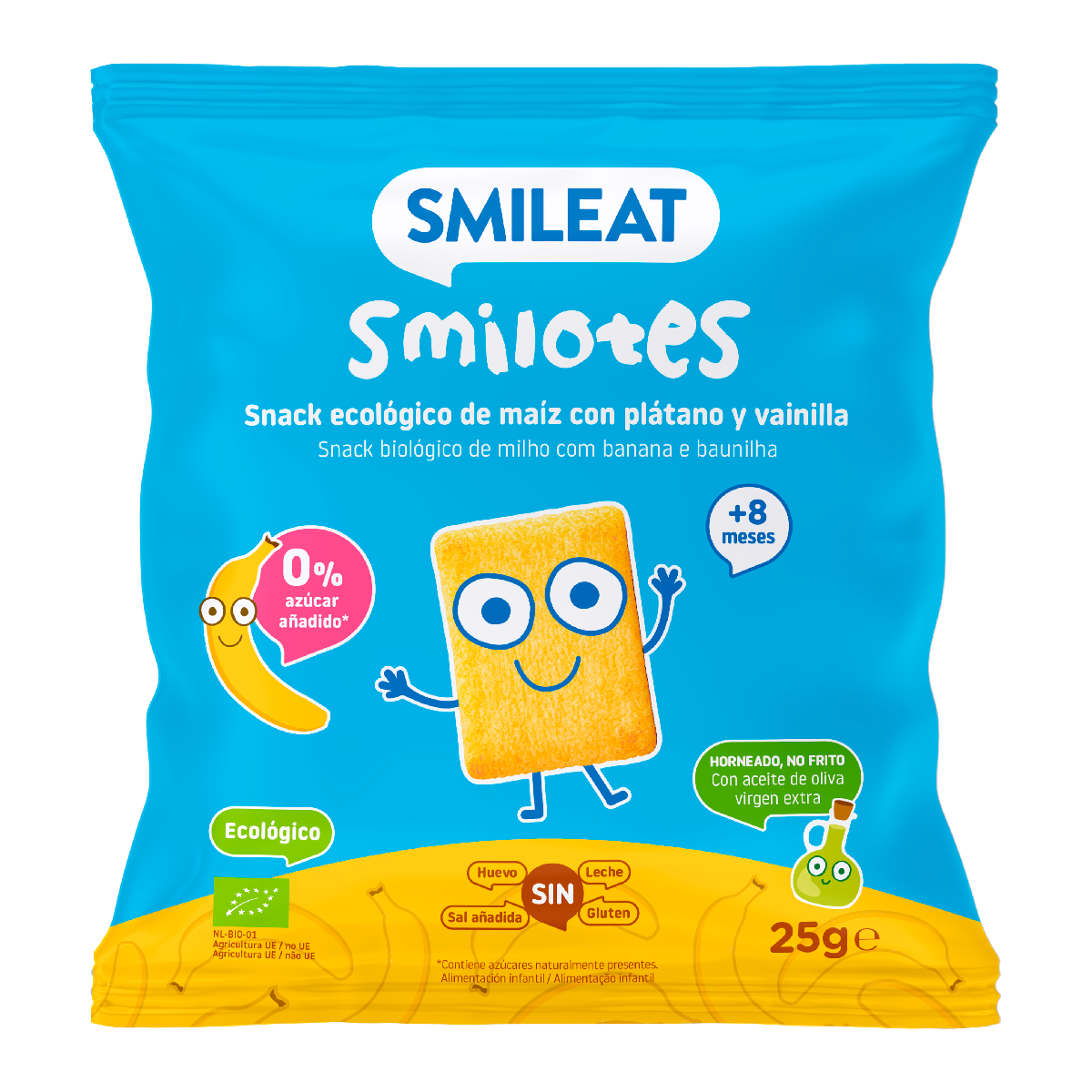 Snacks banane et vanille bio pour bébés Smileat 25 g
