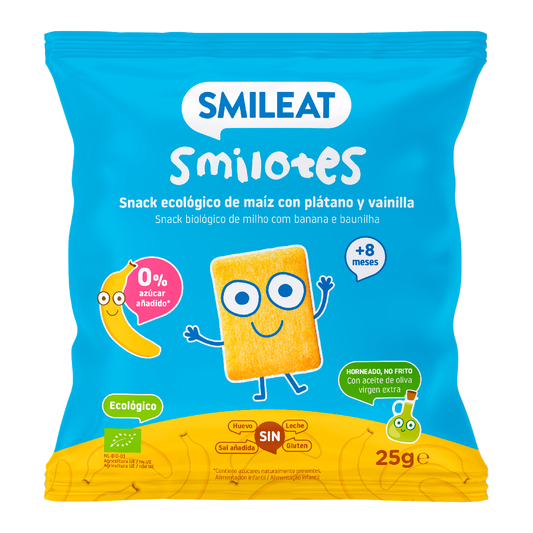 Snacks banane et vanille bio pour bébés Smileat 25 g
