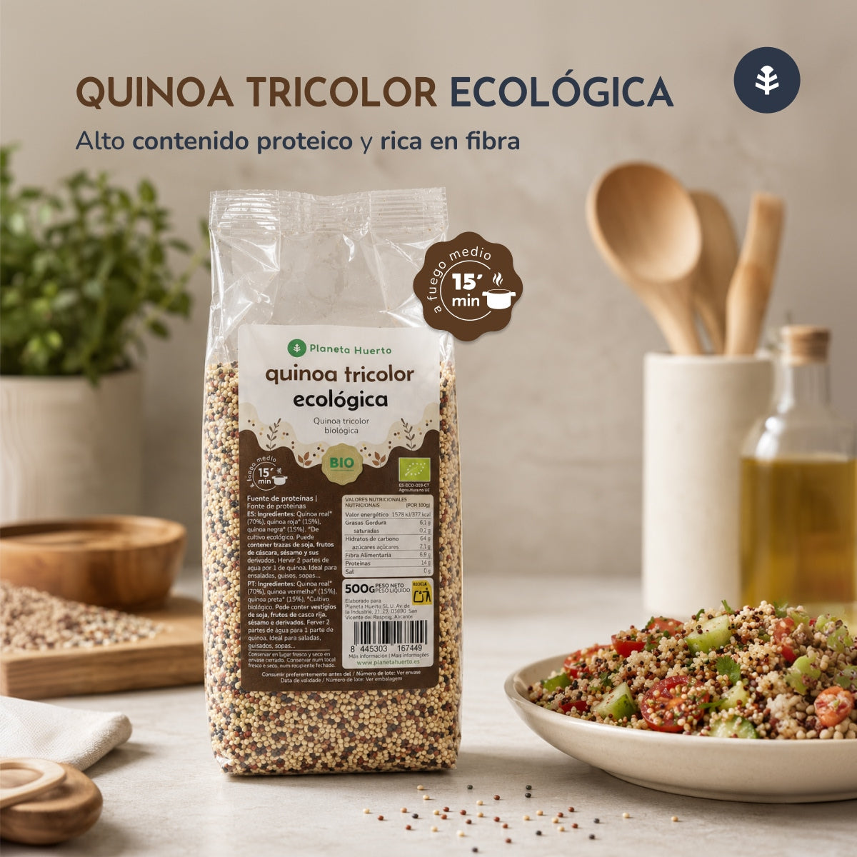 Lot de 10 paquets de quinoa tricolore ECO Planeta Huerto 500 g