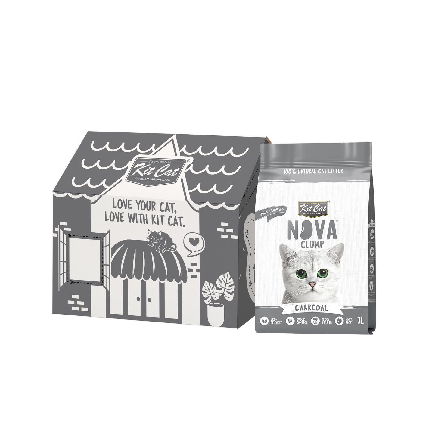 Kit Cat Arena Eco SoyaClump - Charcoal 7 L Litière pour chat