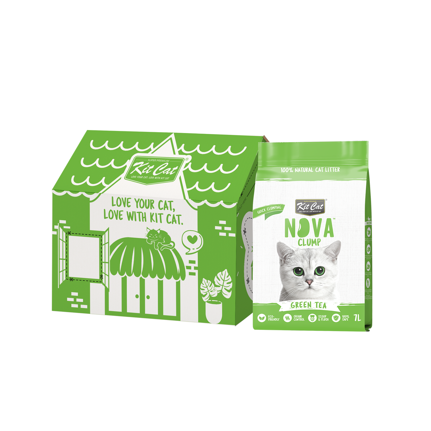 Kit Cat Arena Eco SoyaClump - Green Tea 7 L Litière pour chat