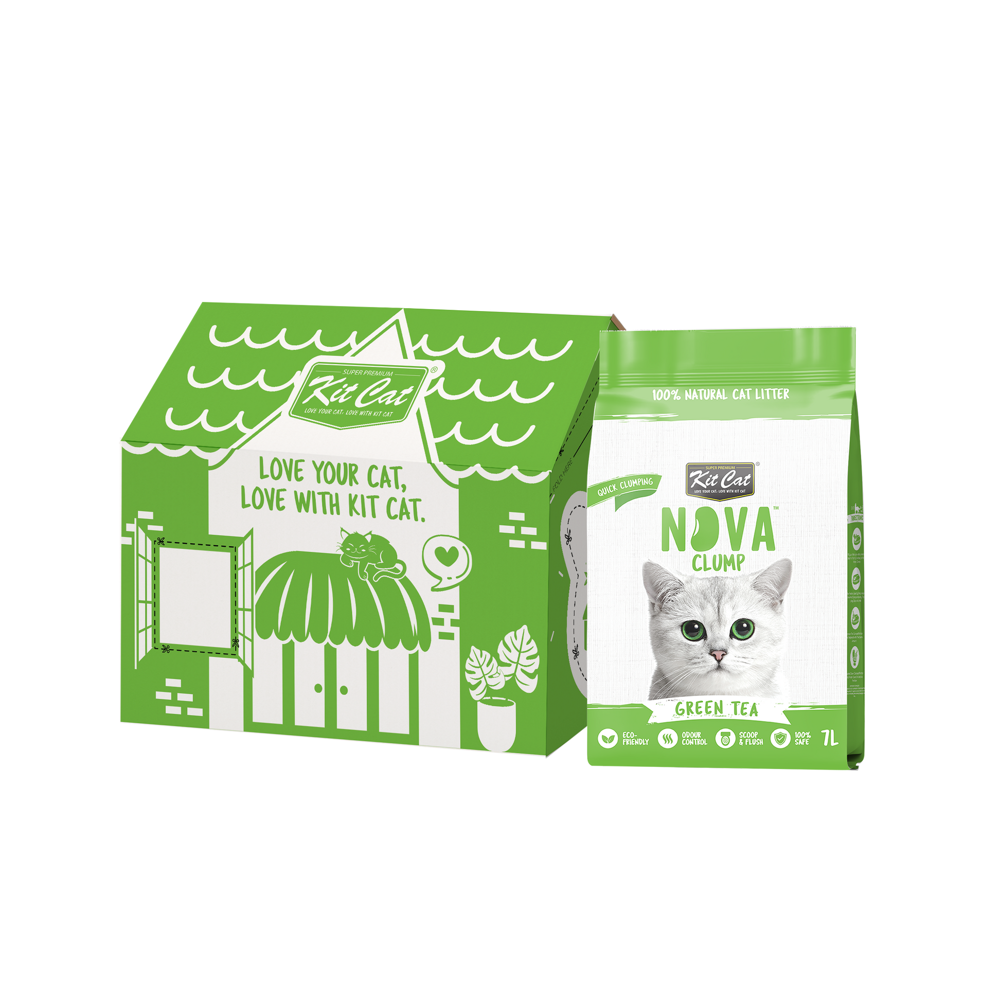 Kit Cat Arena Eco SoyaClump - Green Tea 7 L Litière pour chat