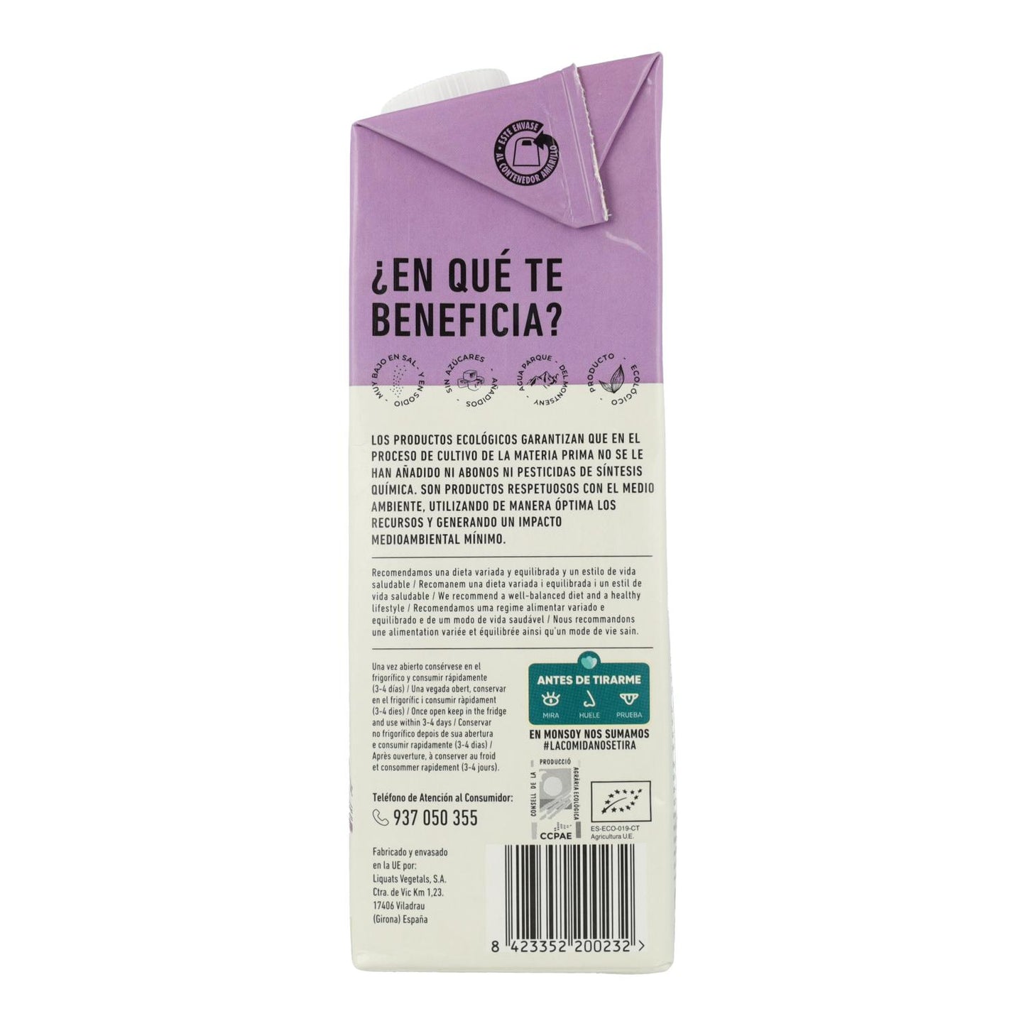 Pack 6 uds Bebida Arroz bio Monsoy 1L