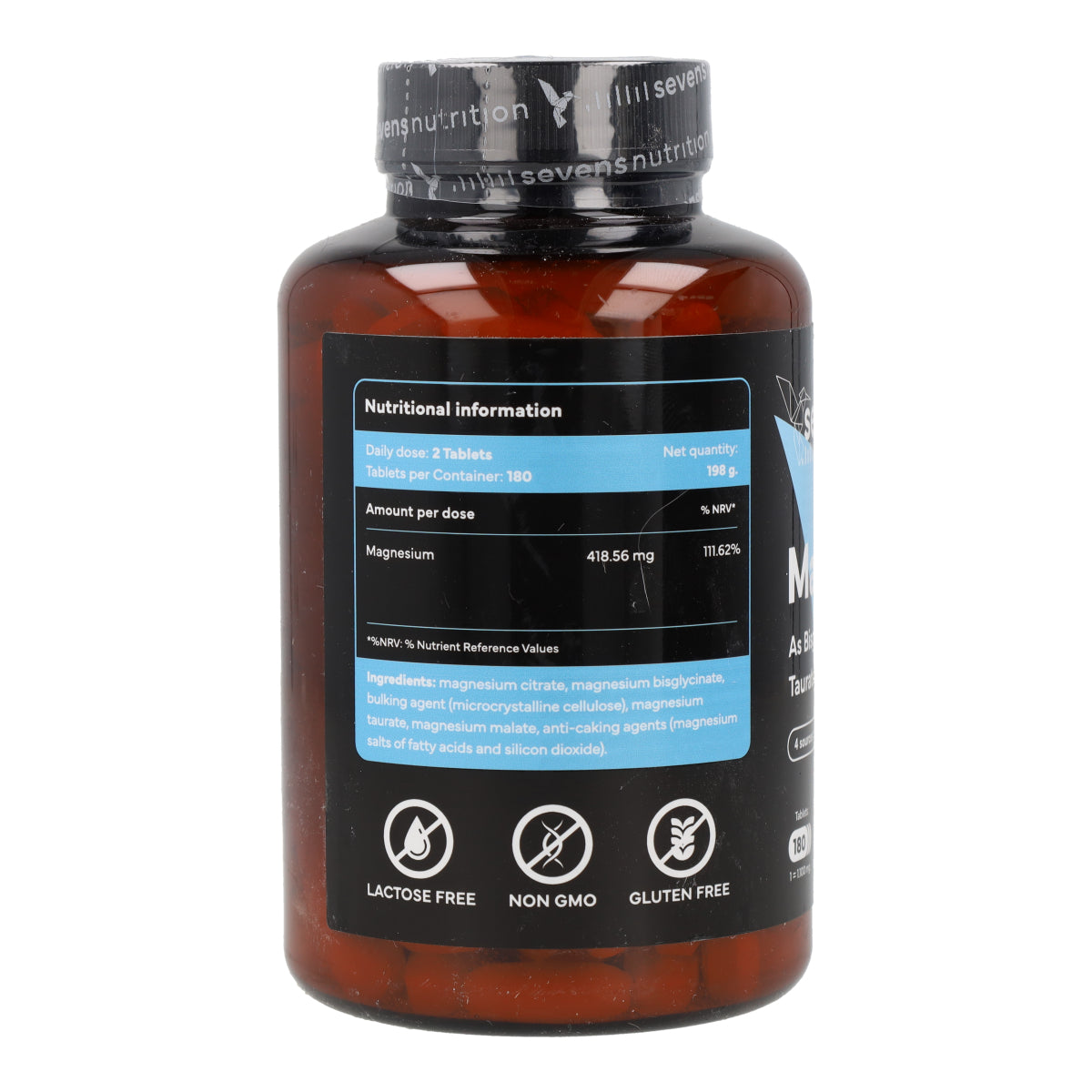 Magnesium Complex Bisglycinate Citrate Taurate et Malate Sevens Nutrition 180 gélules