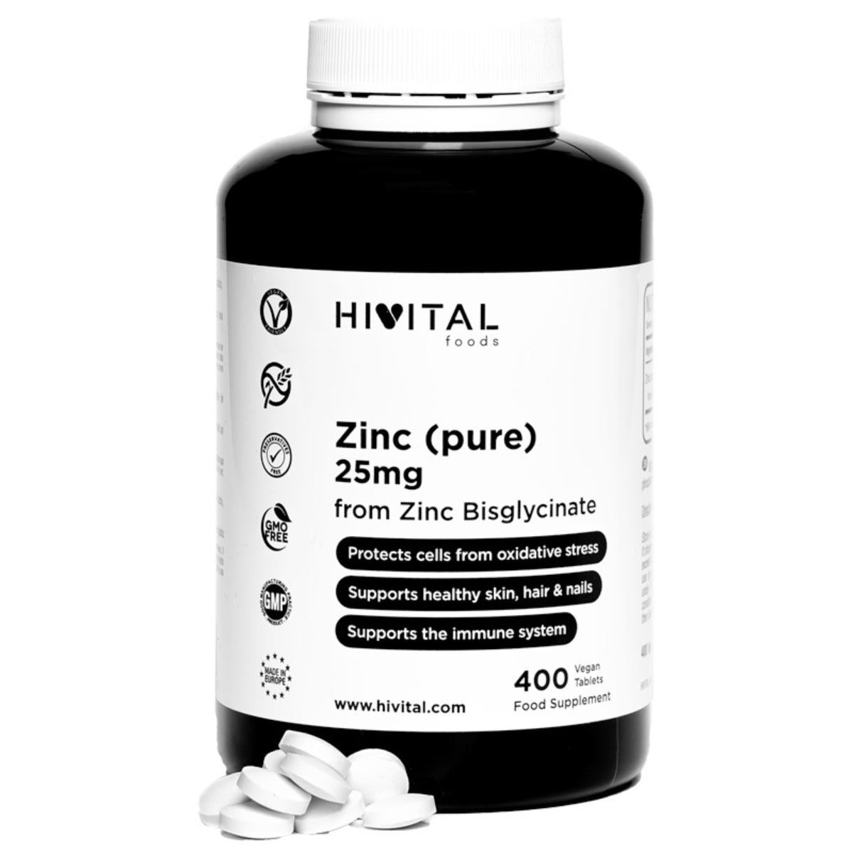 Zinc 25 mg Bisglicinato 400 comprimidos veganos Hivital