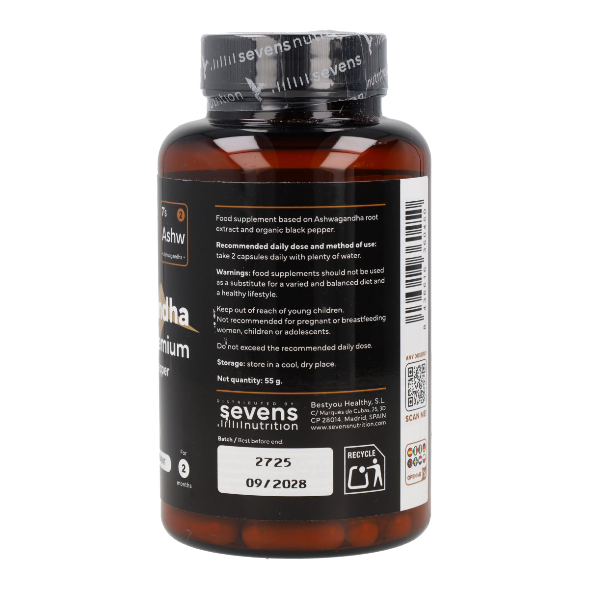 Ashwagandha KSM 66 Complex con Pimienta Negra Sevens Nutrition 120 cápsulas
