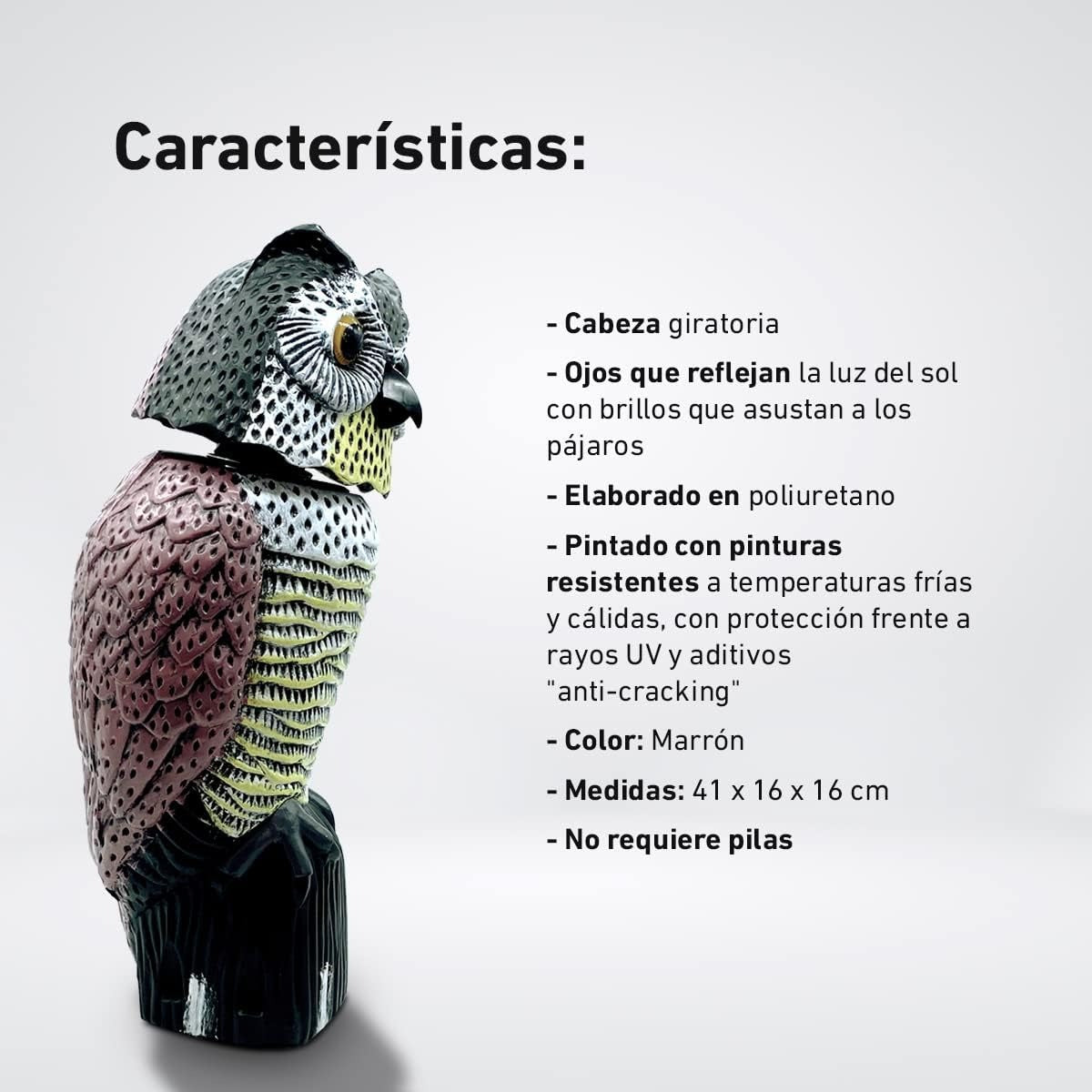 Búho espantapájaros con cabeza giratoria Biotop 41 cm