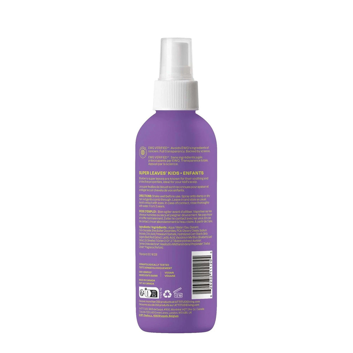 Super Leaves kids Desenredante capilar para niños Vainilla y pera Attitude 240 ml