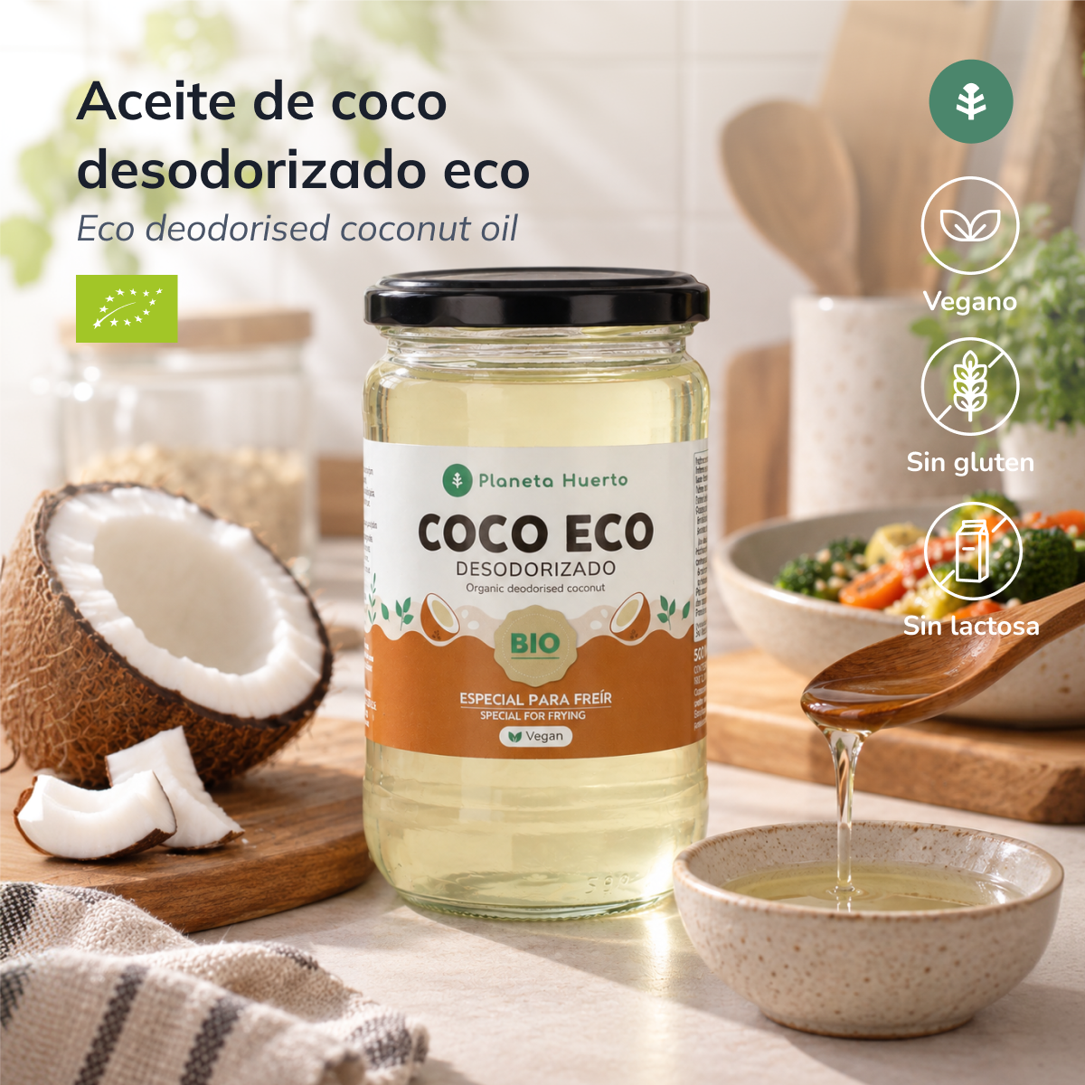 Huile de coco désodorisée ECO Planeta Huerto 500 ml