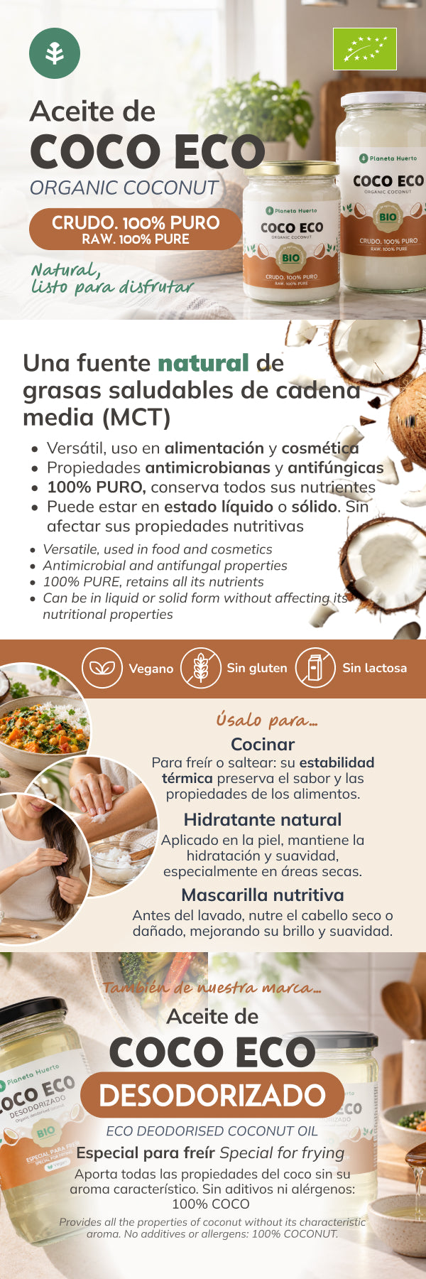 Huile vierge de coco ECO Planeta Huerto 500 ml