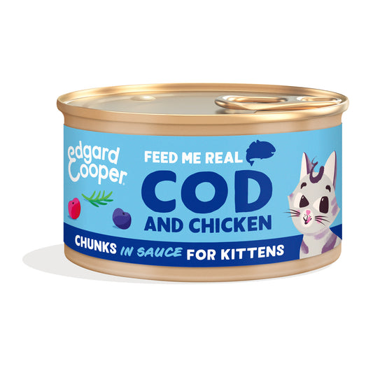 Comida húmeda gatos en salsa Trocitos de Bacalao y Pollo Edgard & Cooper 85 g