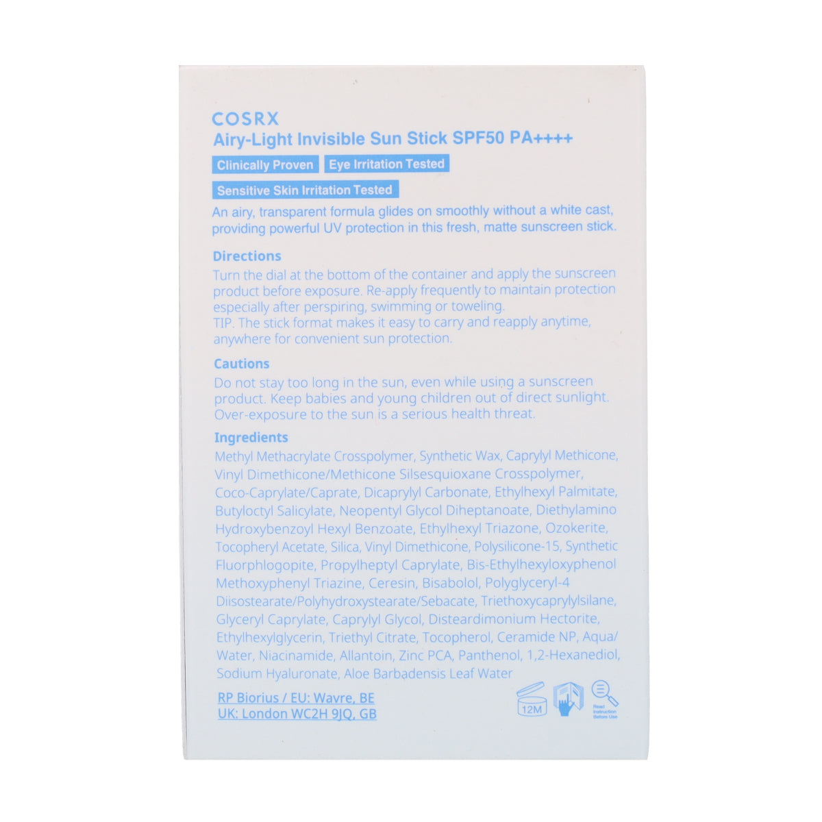 Airy-Light Invisible Sun Stick Cosrx 19g