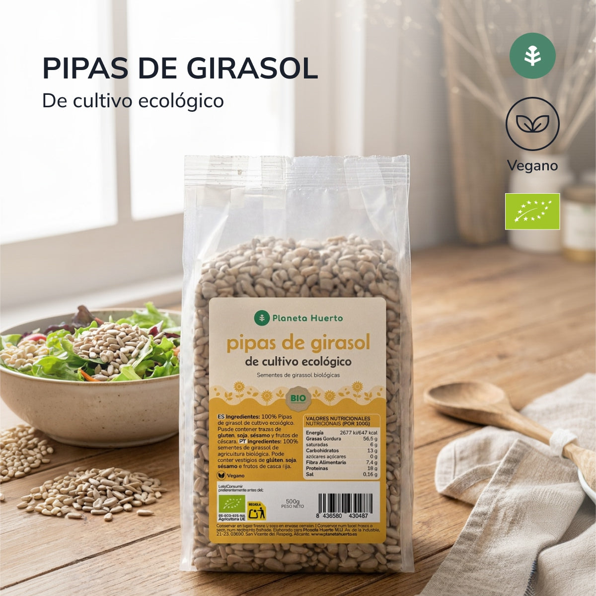Pipas peladas de Girasol ECO Planeta Huerto 500 g
