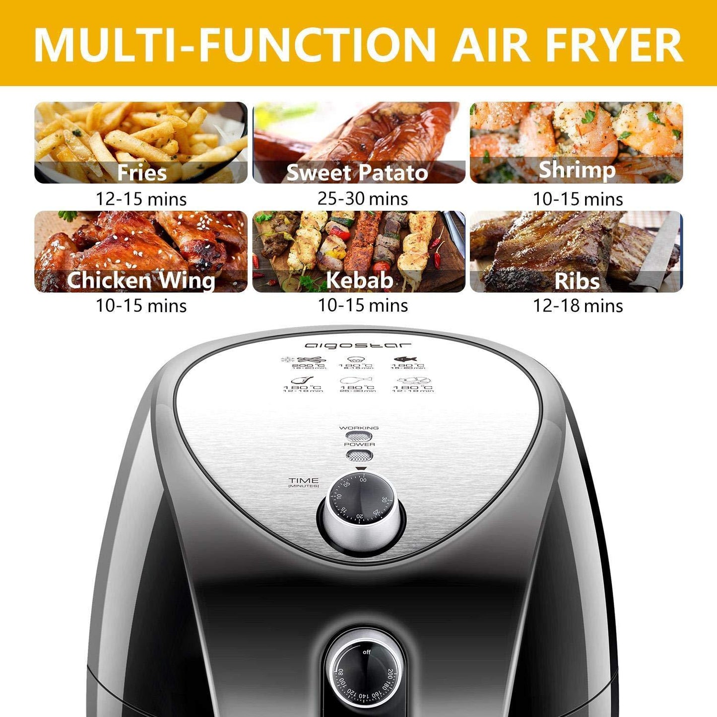 Freidora de aire sin aceite 3,2 L 1400W Libre de BPA