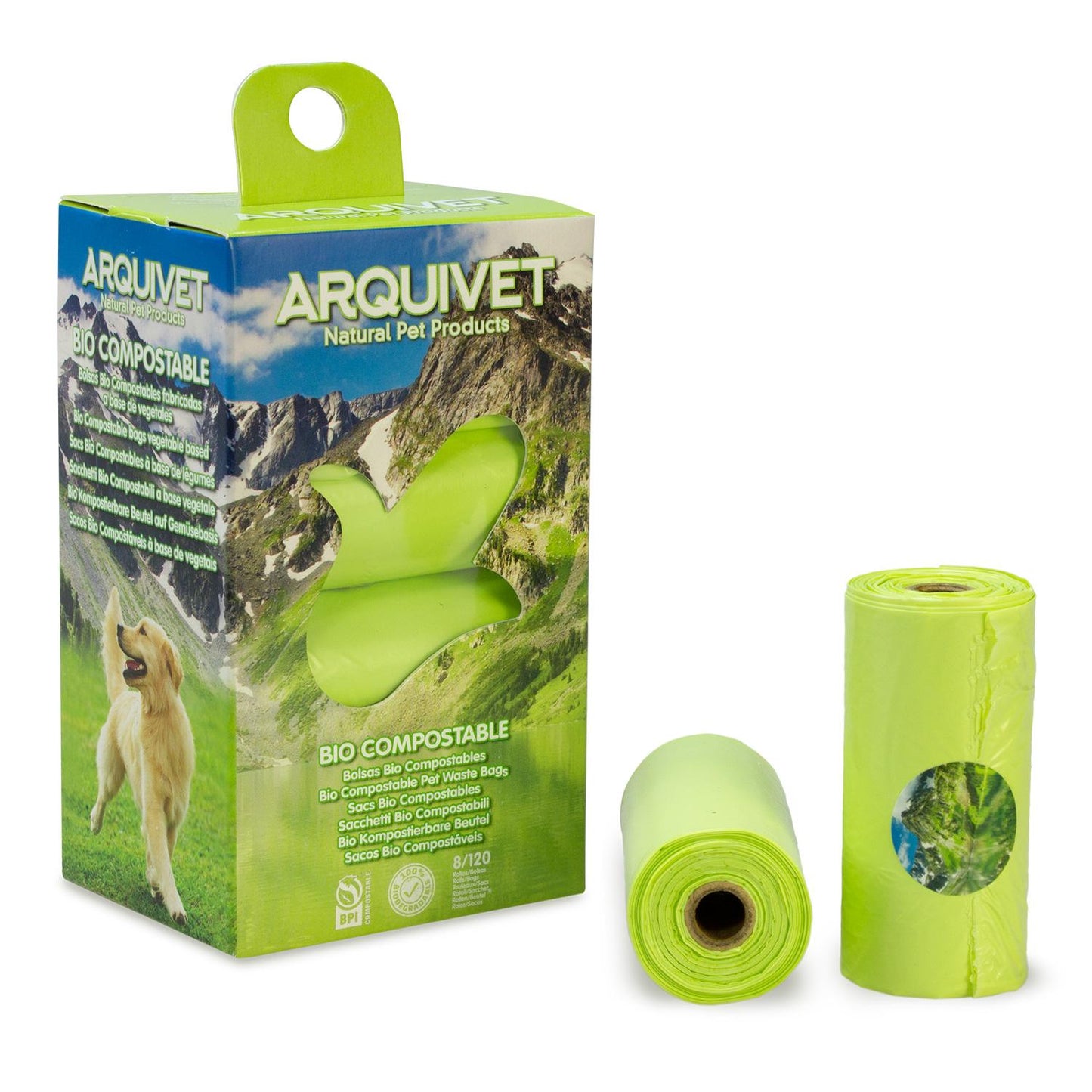 Bolsas excrementos Bio Compostables Arquivet 8 rollos x 15 bolsas