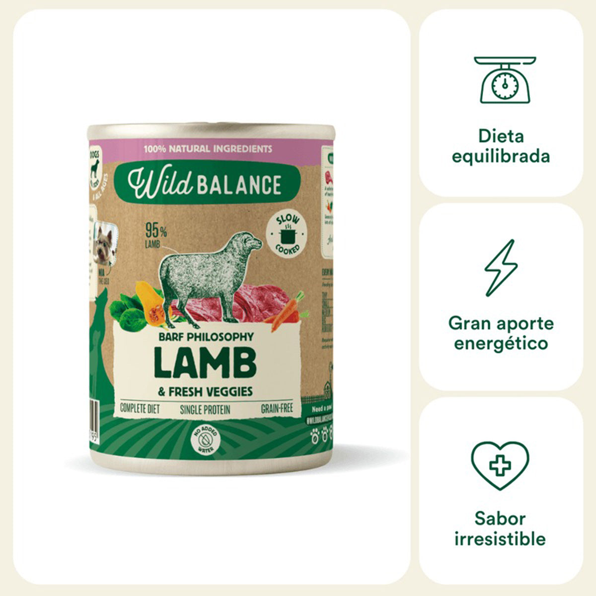 Menú completo BARF de Cordero para perros, Wild Balance, 400 g